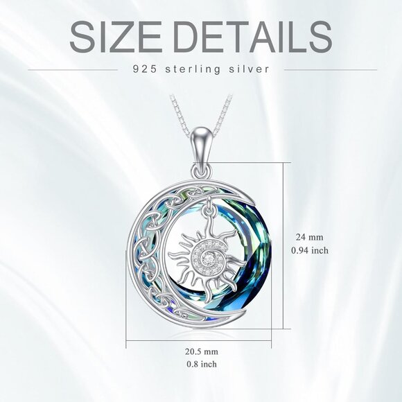 925 Sterling Silver Sun and Moon Crystal Necklace for Women Girls - Picture 4 of 7